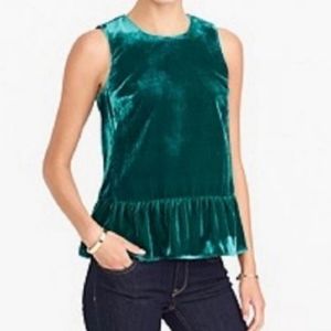 NWT J Crew Velvet Peplum Top Blouse in Emerald Green 4 XS S
